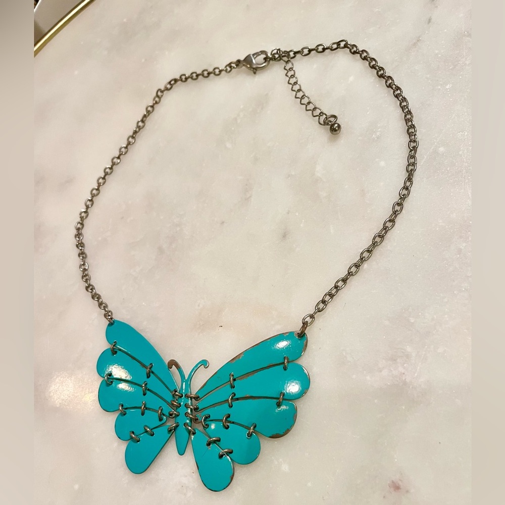 Vintage Blue Butterfly Chain Necklace